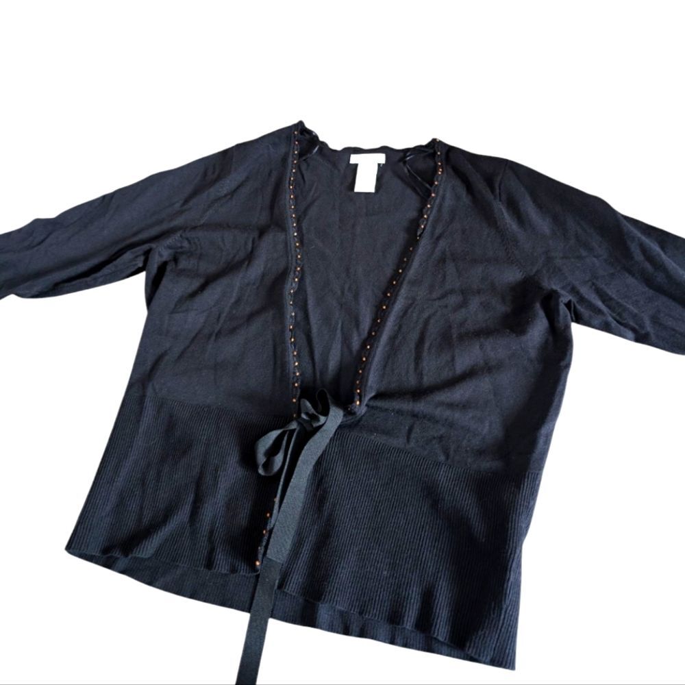 Worthington Y2K Navy Cardigan Beaded Tie‎ Waist Size XL
